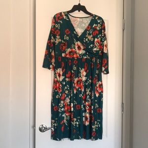 XL dark green, floral, midi dress